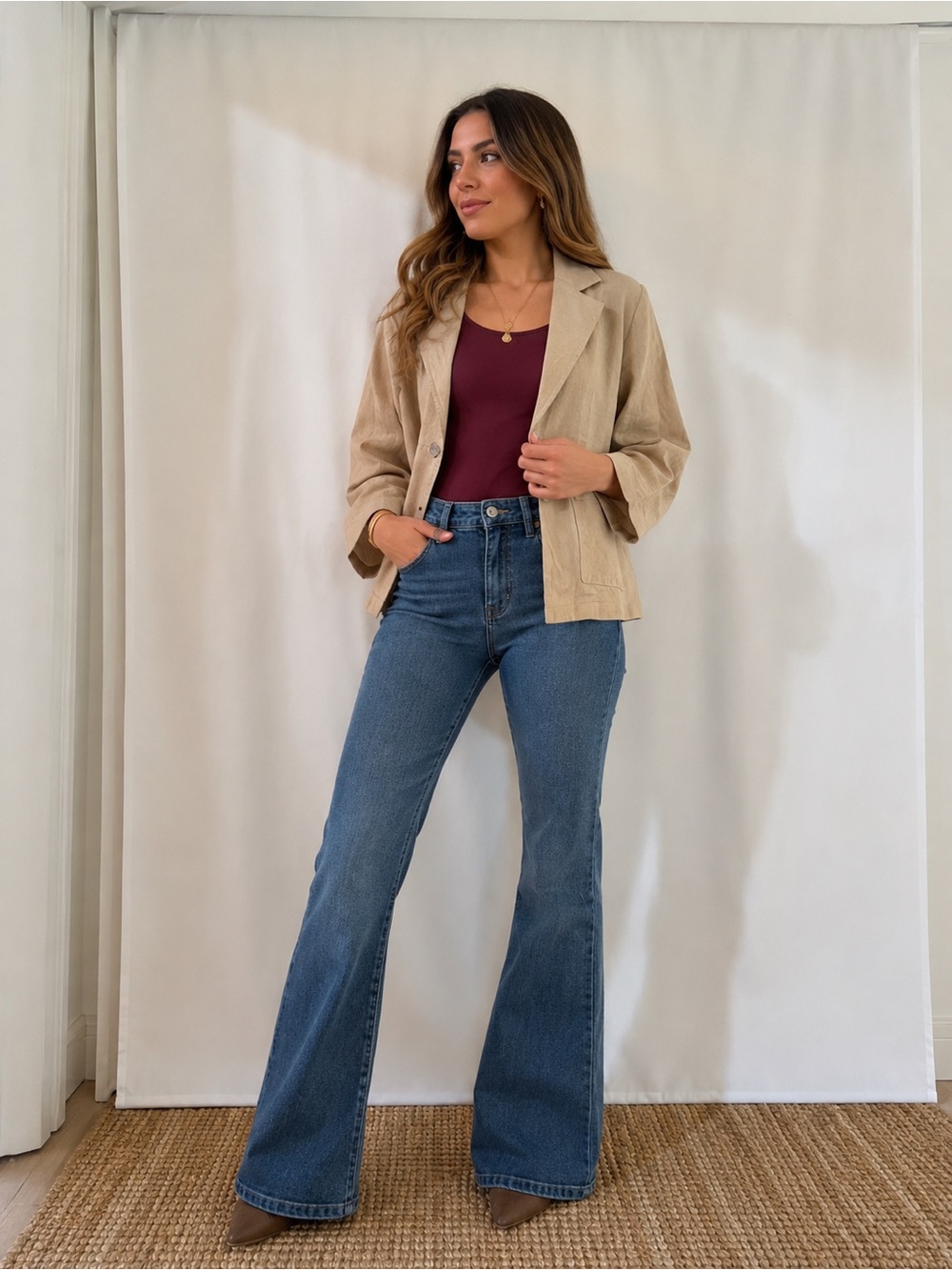 Filosofia Light Beige Linen Cropped Blazer